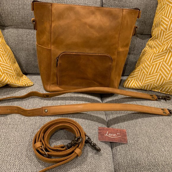 Love41 Handbags - Love41 Universal Leather Backpack-Tobacco